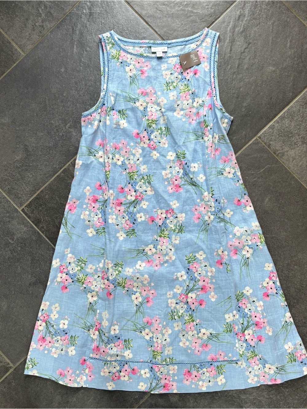 J. Jill love Linen Floral Sleeveless Shift Dress Blue Pink White Embroidered